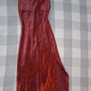 Red floral satin dress